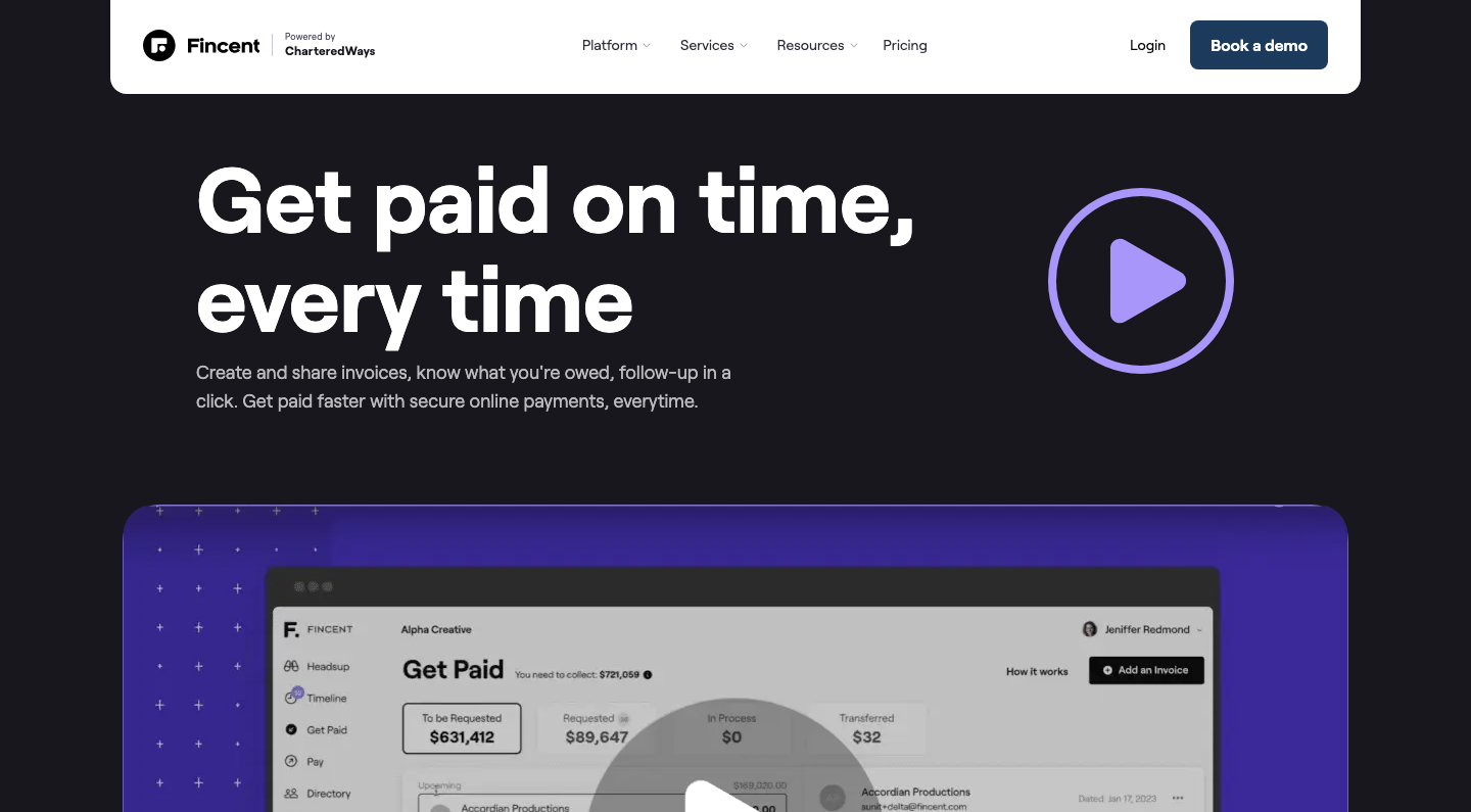 Fincent Get Paid feature page